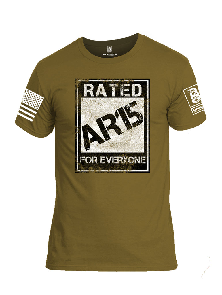 Battleraddle Rated AR15 For Everyone White Sleeve Print Mens Cotton Crew Neck T Shirt