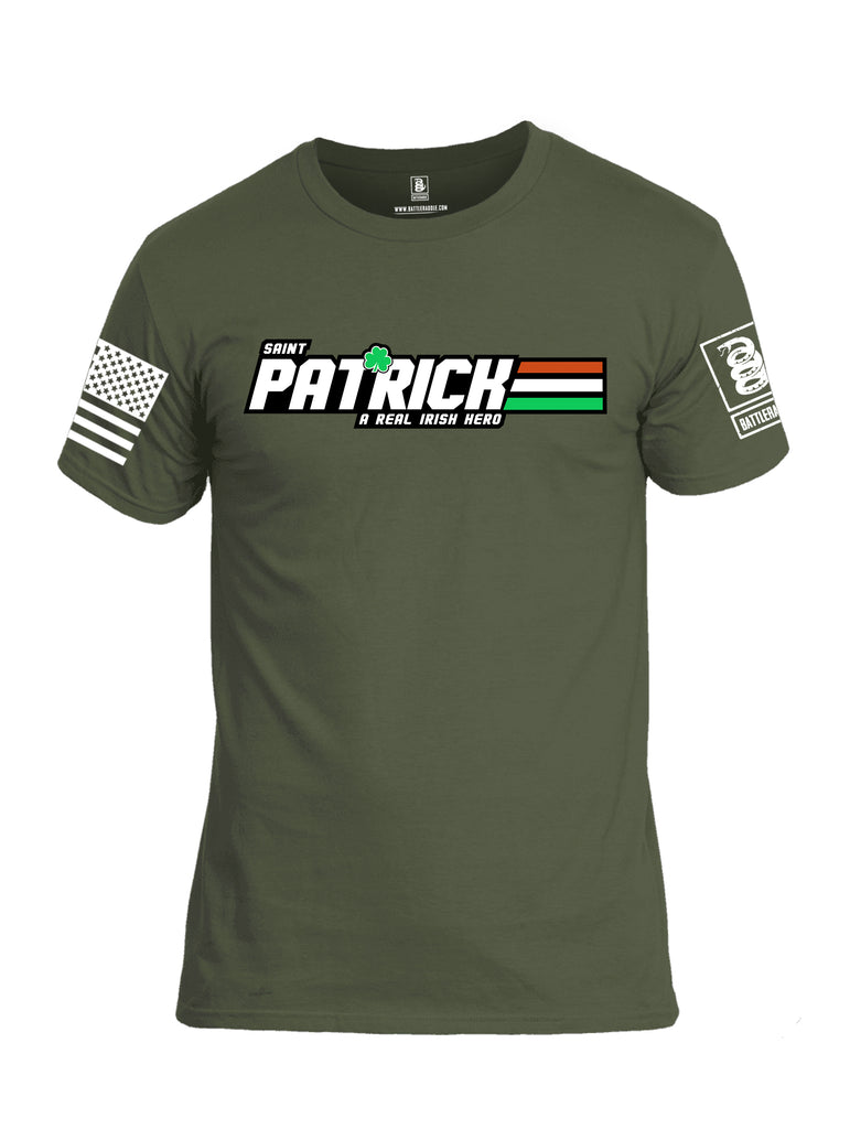 Battleraddle St Patrick GI Joe White Sleeve Print Mens Cotton Crew Neck T Shirt