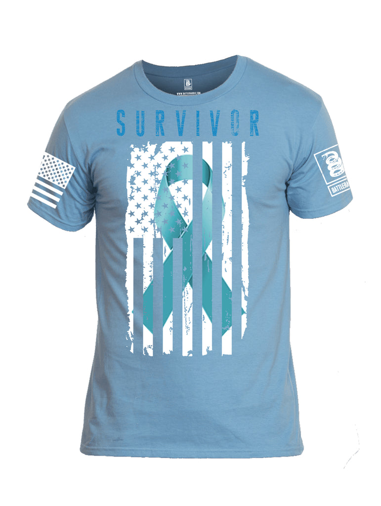 Battleraddle Survivor White Sleeve Print Mens Cotton Crew Neck T Shirt