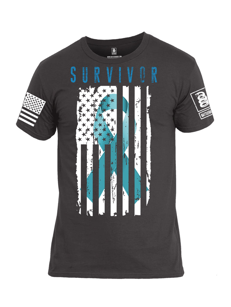 Battleraddle Survivor White Sleeve Print Mens Cotton Crew Neck T Shirt