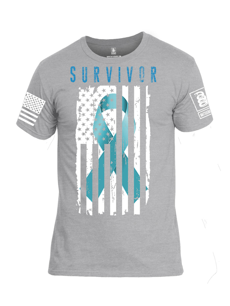 Battleraddle Survivor White Sleeve Print Mens Cotton Crew Neck T Shirt