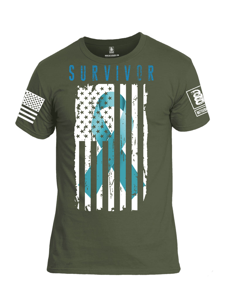 Battleraddle Survivor White Sleeve Print Mens Cotton Crew Neck T Shirt