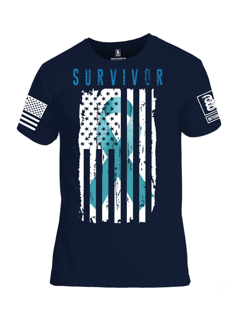 Battleraddle Survivor White Sleeve Print Mens Cotton Crew Neck T Shirt