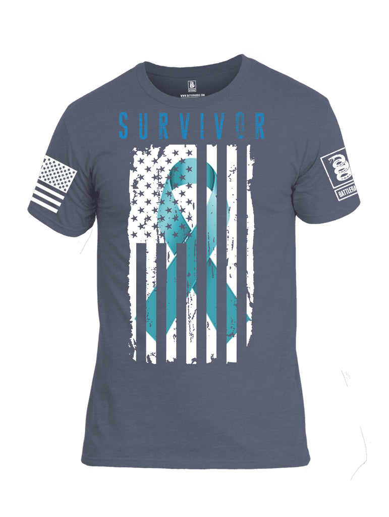 Battleraddle Survivor White Sleeve Print Mens Cotton Crew Neck T Shirt