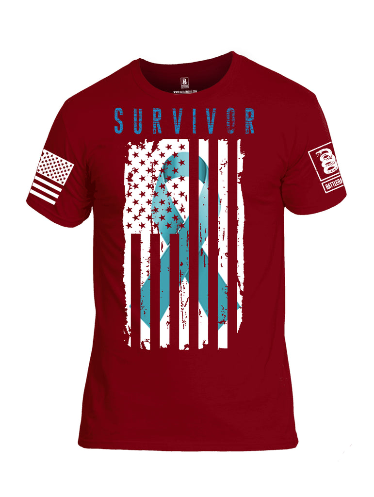 Battleraddle Survivor White Sleeve Print Mens Cotton Crew Neck T Shirt