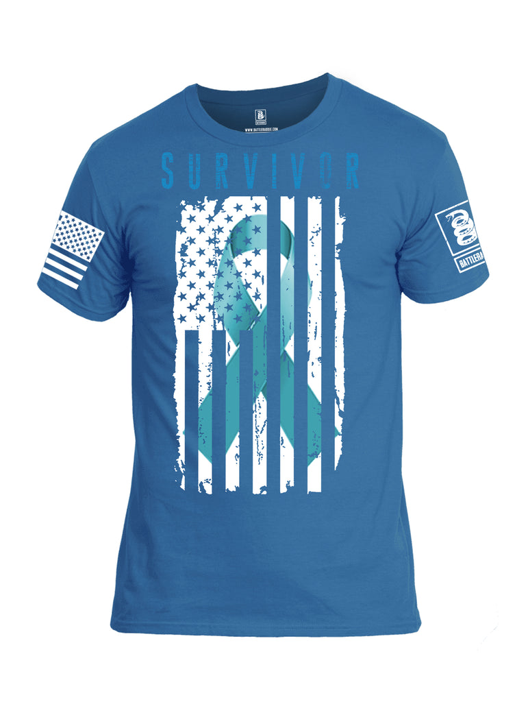 Battleraddle Survivor White Sleeve Print Mens Cotton Crew Neck T Shirt