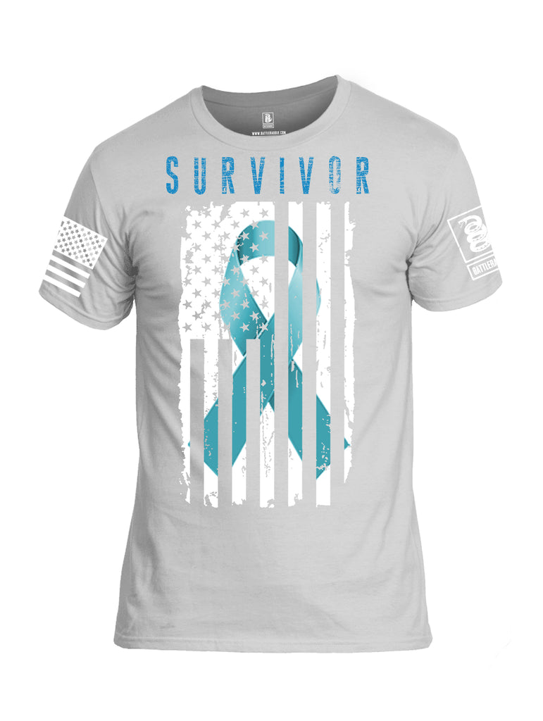 Battleraddle Survivor White Sleeve Print Mens Cotton Crew Neck T Shirt