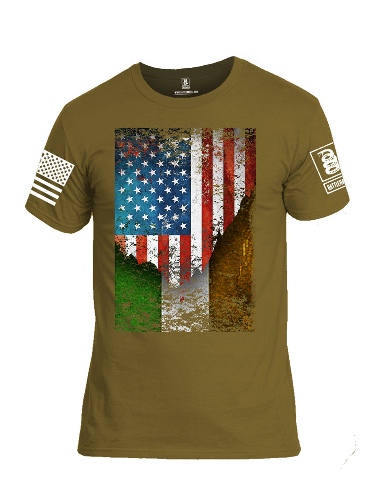 Battleraddle American Irish Flag White Sleeve Print Mens Cotton Crew Neck T Shirt
