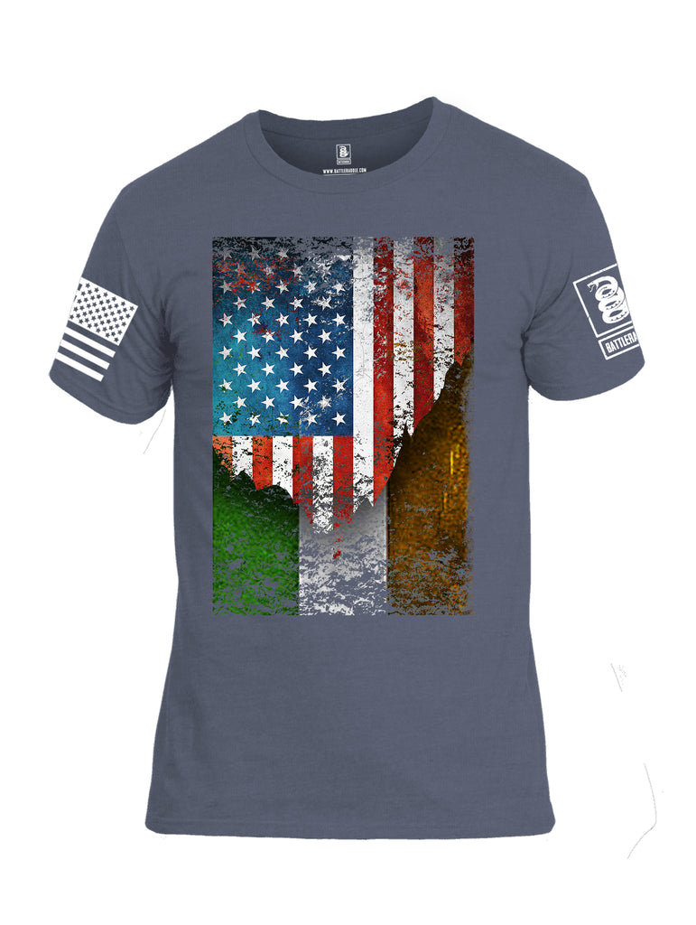 Battleraddle American Irish Flag White Sleeve Print Mens Cotton Crew Neck T Shirt