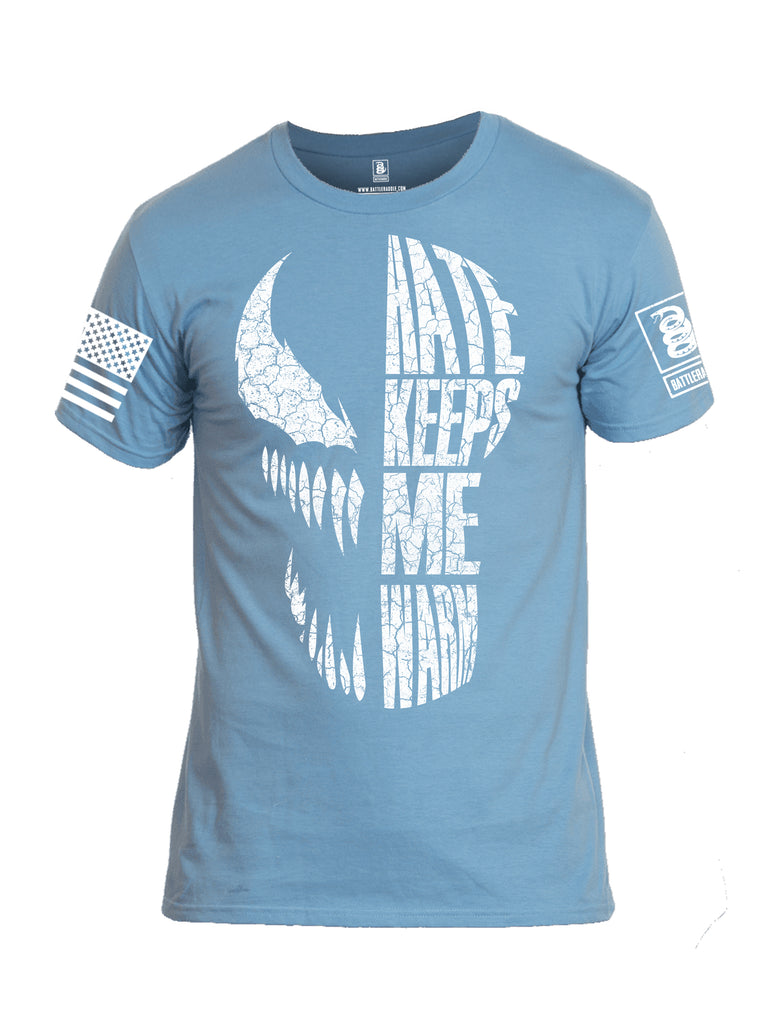 Battleraddle Hate Keeps Me Warm White Sleeve Print Mens Cotton Crew Neck T Shirt