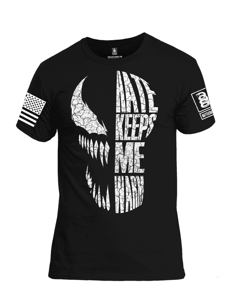 Battleraddle Hate Keeps Me Warm White Sleeve Print Mens Cotton Crew Neck T Shirt
