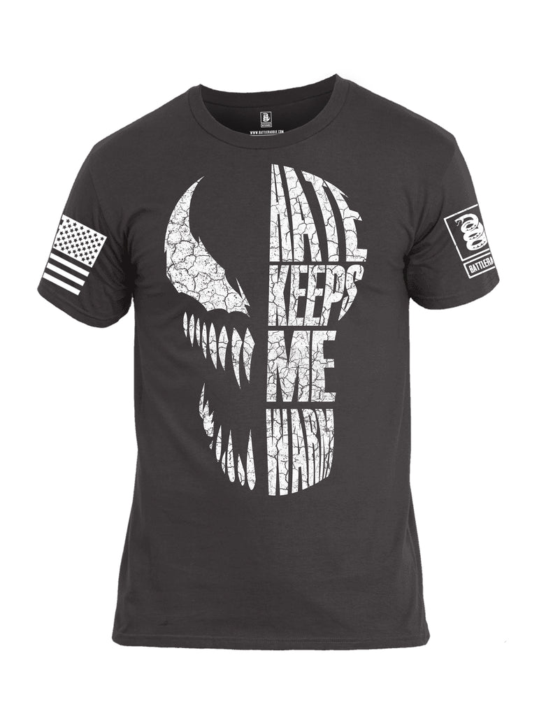 Battleraddle Hate Keeps Me Warm White Sleeve Print Mens Cotton Crew Neck T Shirt