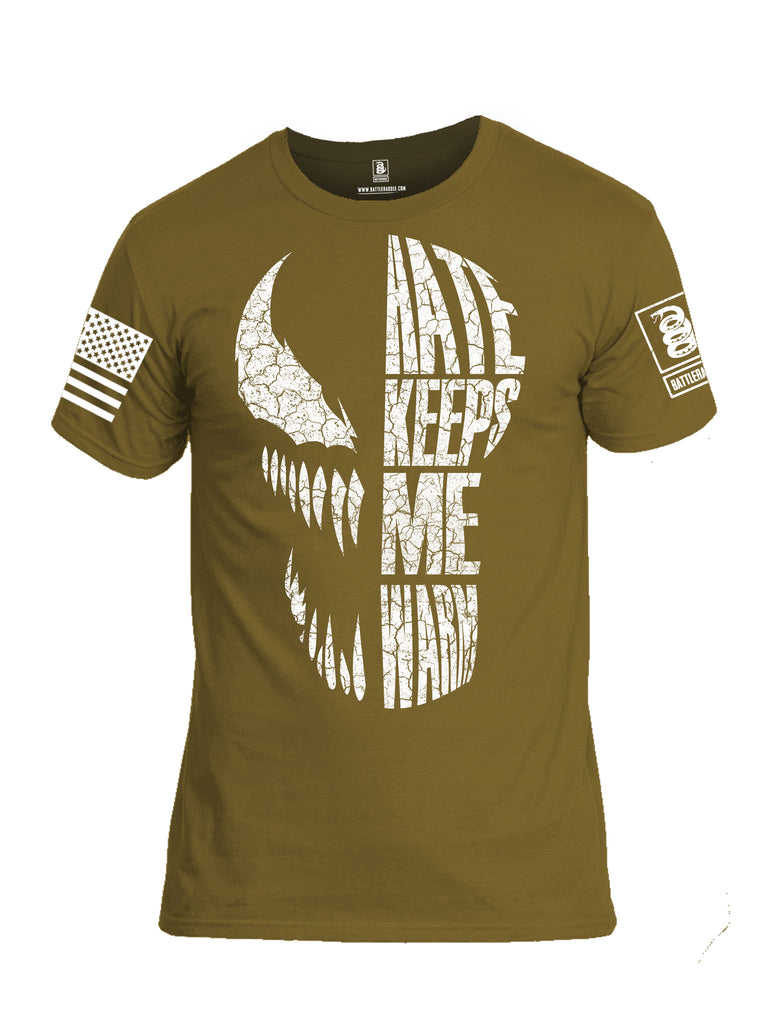 Battleraddle Hate Keeps Me Warm White Sleeve Print Mens Cotton Crew Neck T Shirt
