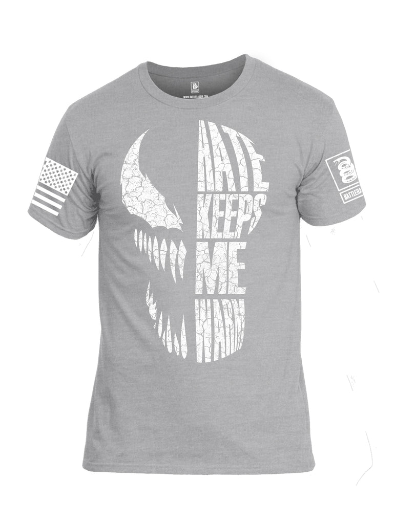 Battleraddle Hate Keeps Me Warm White Sleeve Print Mens Cotton Crew Neck T Shirt