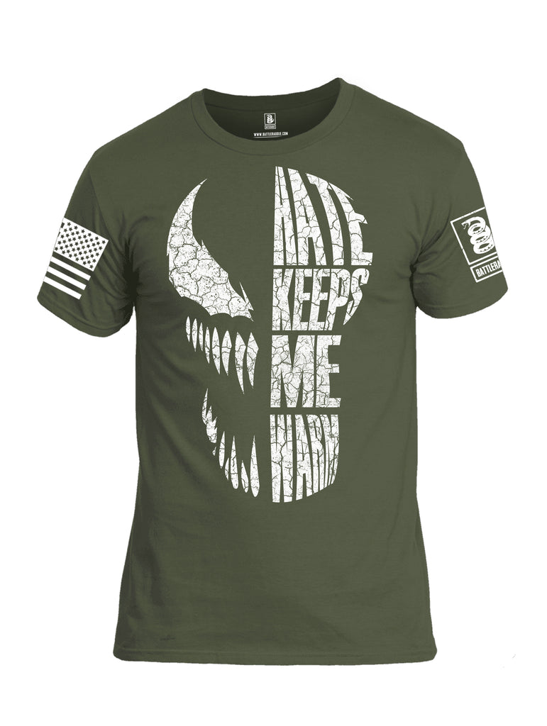 Battleraddle Hate Keeps Me Warm White Sleeve Print Mens Cotton Crew Neck T Shirt
