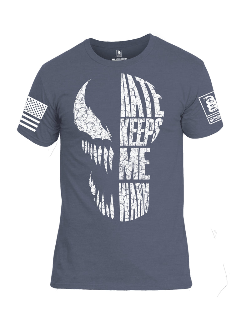 Battleraddle Hate Keeps Me Warm White Sleeve Print Mens Cotton Crew Neck T Shirt