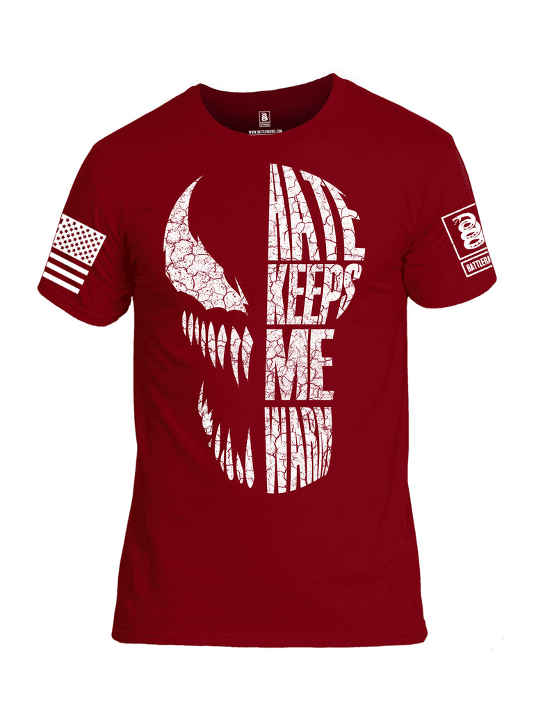Battleraddle Hate Keeps Me Warm White Sleeve Print Mens Cotton Crew Neck T Shirt