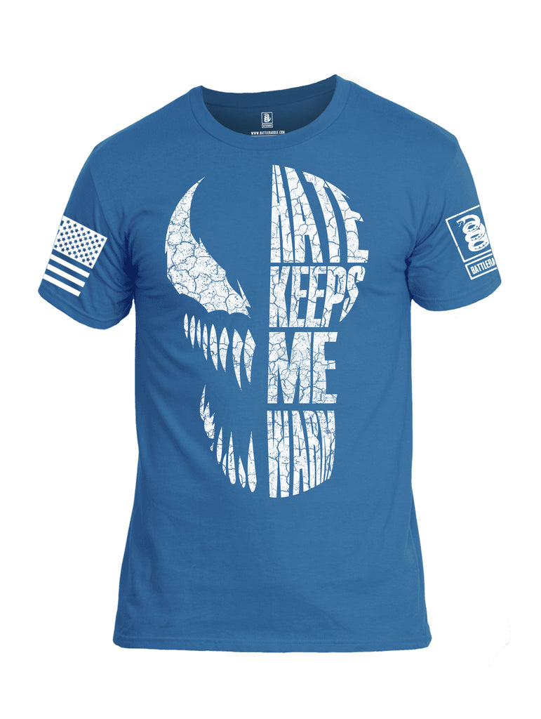 Battleraddle Hate Keeps Me Warm White Sleeve Print Mens Cotton Crew Neck T Shirt
