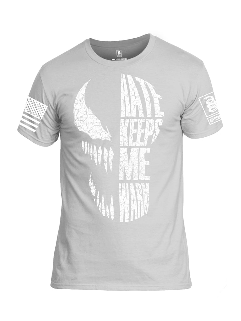 Battleraddle Hate Keeps Me Warm White Sleeve Print Mens Cotton Crew Neck T Shirt