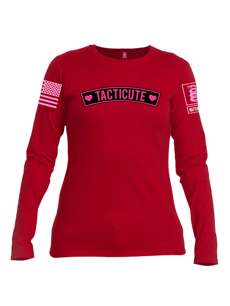 Battleraddle Tacticute Pink Sleeve Print Womens Cotton Long Sleeve Crew Neck T Shirt