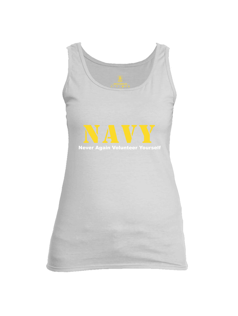 Battleraddle NAVY Never Again Volunteer Yourself Womens Cotton Tank Top