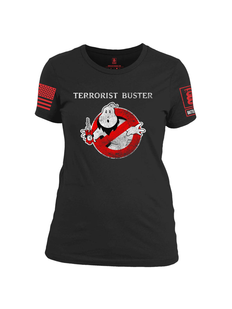 Battleraddle Terrorist Buster V1 Red Sleeve Print Womens 100% Battlefit Polyester Crew Neck T Shirt