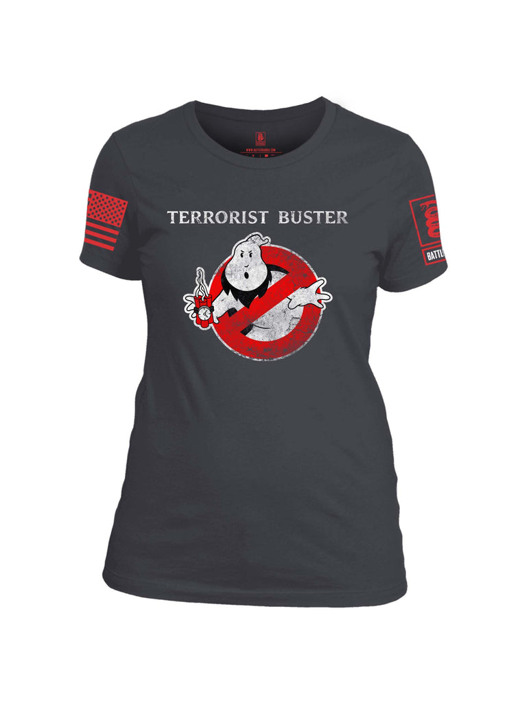 Battleraddle Terrorist Buster Red Sleeve Print Womens Cotton Crew Neck T Shirt