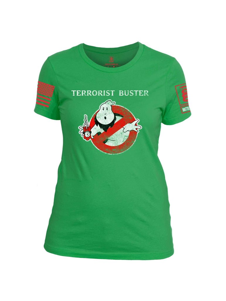 Battleraddle Terrorist Buster Red Sleeve Print Womens Cotton Crew Neck T Shirt