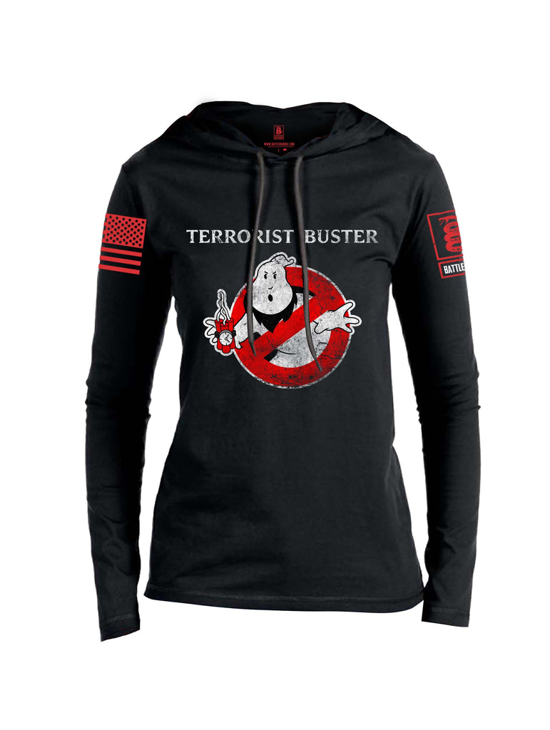 Battleraddle Terrorist Buster Red Sleeve Print Womens Thin Cotton Lightweight Hoodie