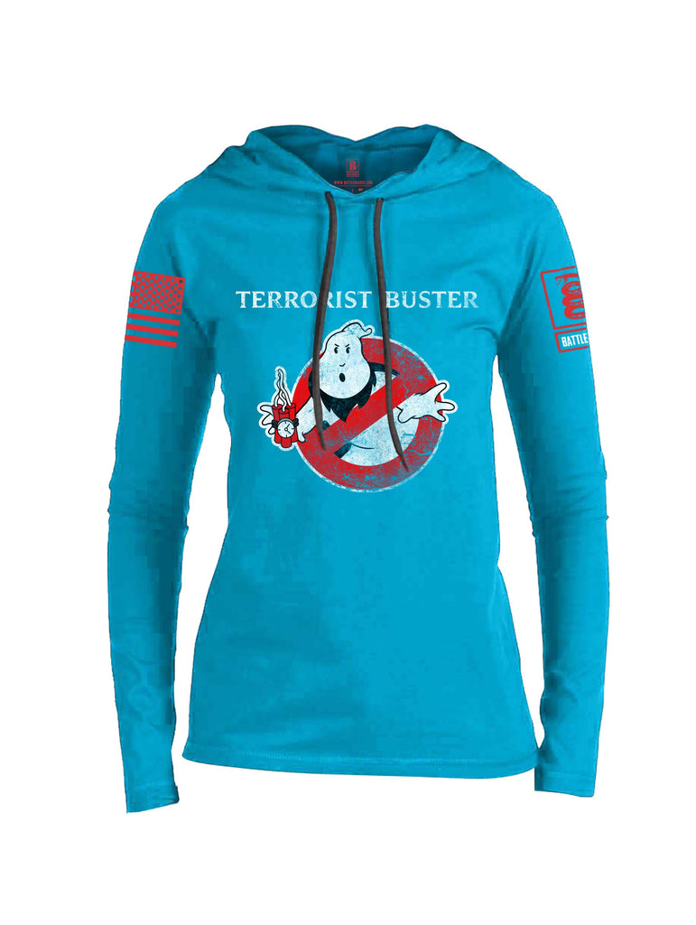 Battleraddle Terrorist Buster Red Sleeve Print Womens Thin Cotton Lightweight Hoodie