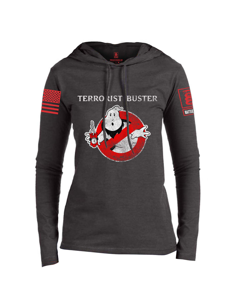 Battleraddle Terrorist Buster Red Sleeve Print Womens Thin Cotton Lightweight Hoodie