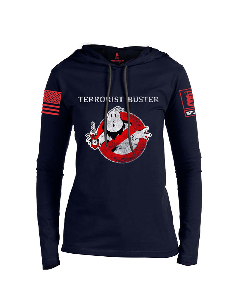 Battleraddle Terrorist Buster Red Sleeve Print Womens Thin Cotton Lightweight Hoodie