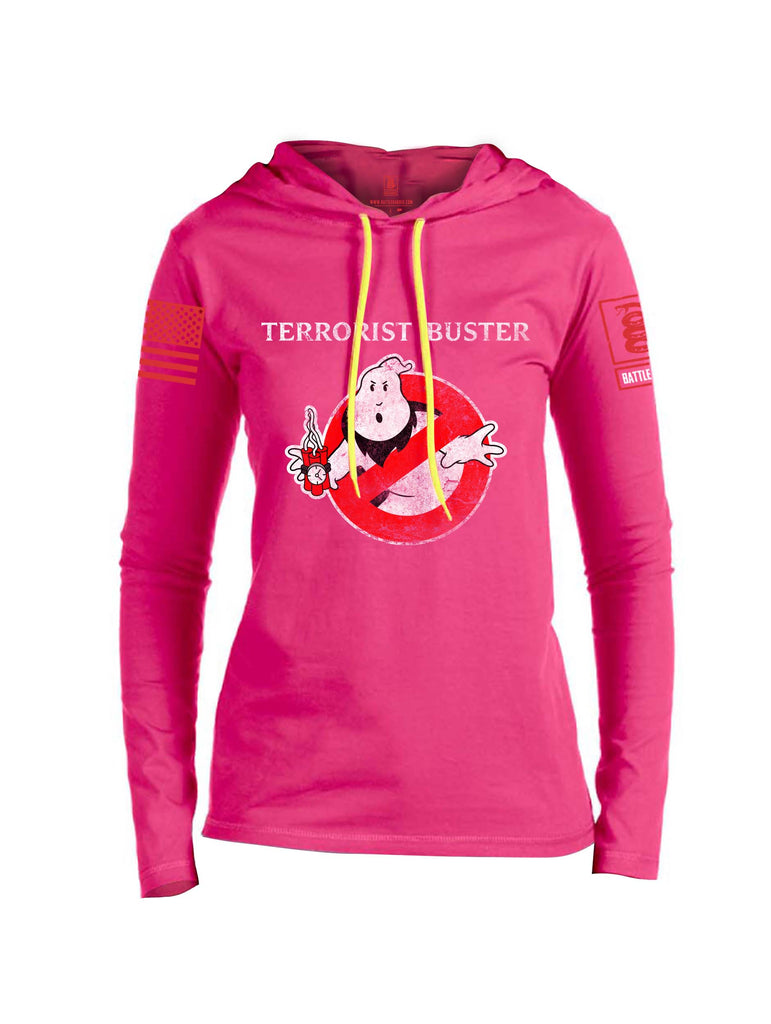 Battleraddle Terrorist Buster Red Sleeve Print Womens Thin Cotton Lightweight Hoodie