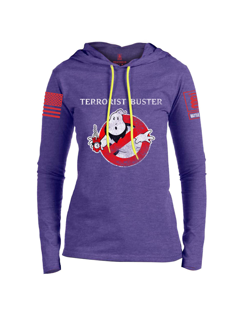 Battleraddle Terrorist Buster Red Sleeve Print Womens Thin Cotton Lightweight Hoodie