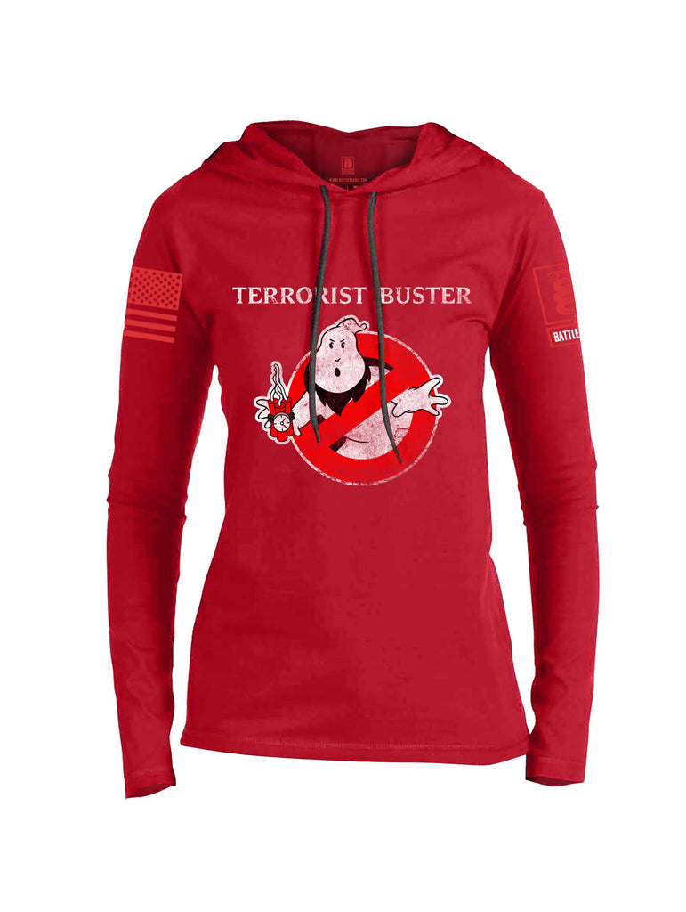 Battleraddle Terrorist Buster Red Sleeve Print Womens Thin Cotton Lightweight Hoodie