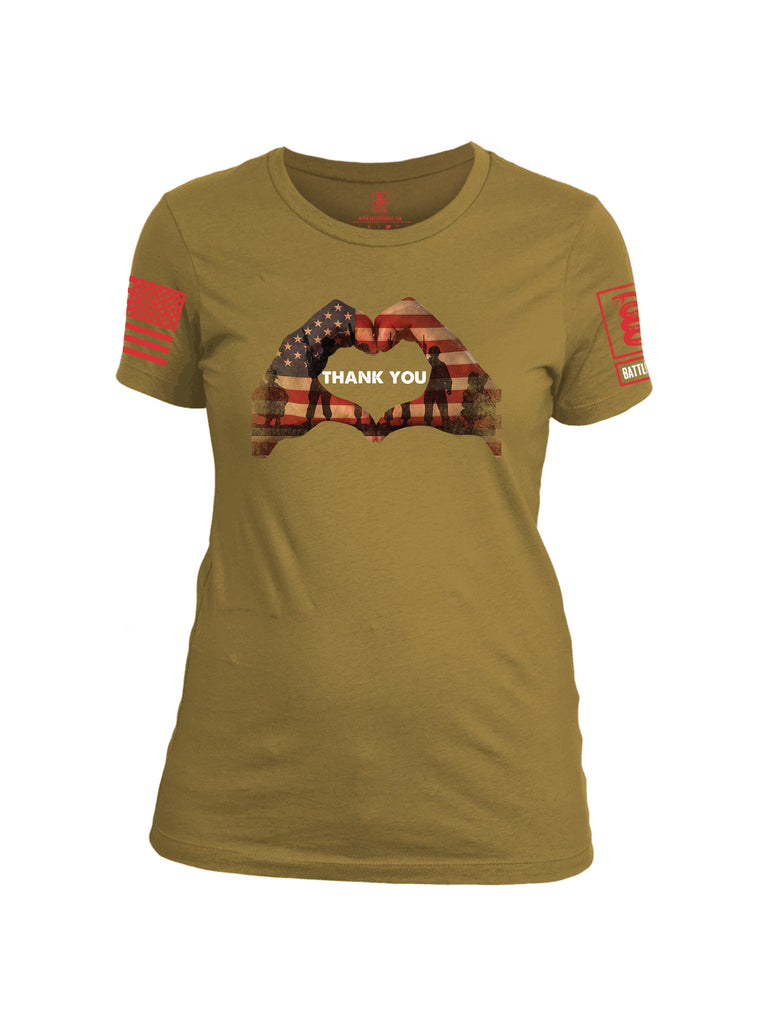 Battleraddle Thank You Flag Heart Red Sleeve Print Womens Cotton Crew Neck T Shirt