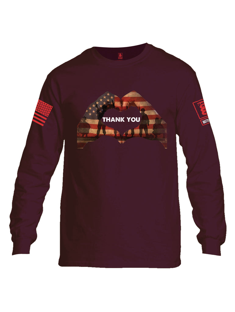 Battleraddle Thank You Flag Heart Red Sleeve Print Mens Cotton Long Sleeve Crew Neck T Shirt