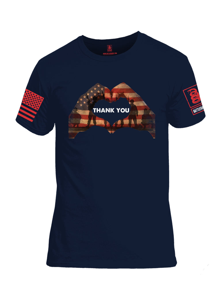 Battleraddle Thank You Flag Heart Red Sleeve Print Mens Cotton Crew Neck T Shirt
