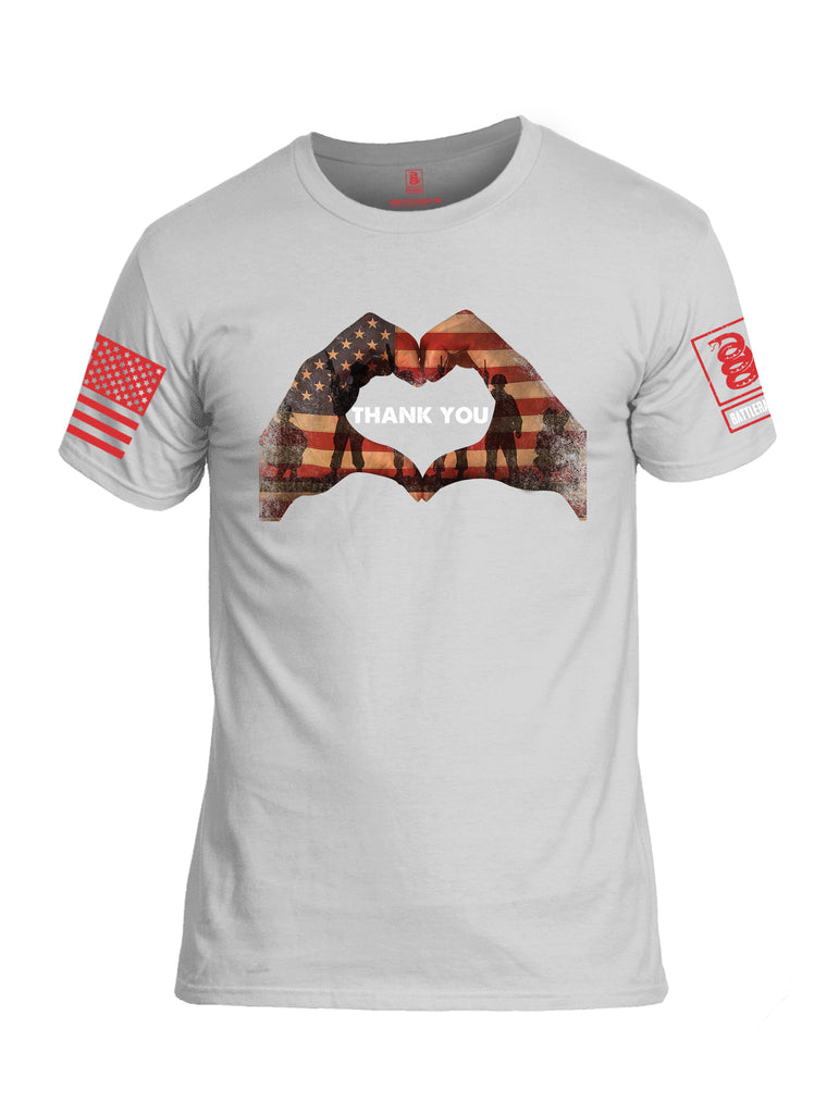 Battleraddle Thank You Flag Heart Red Sleeve Print Mens Cotton Crew Neck T Shirt