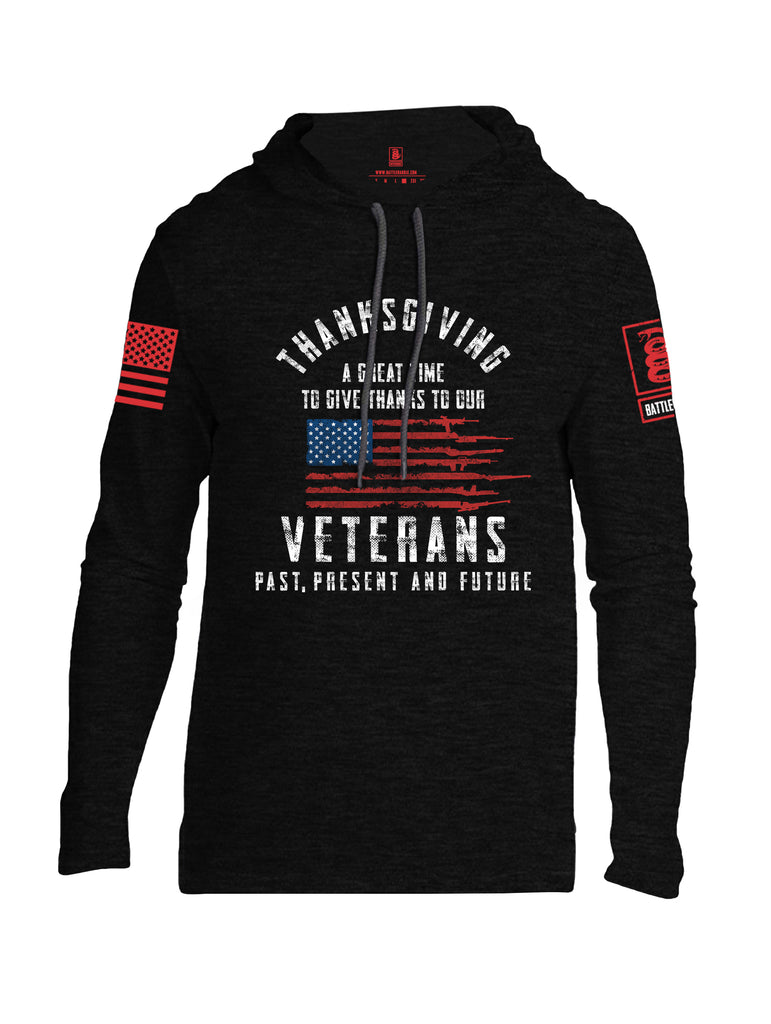 Battleraddle Thanksgiving A Great Time To Give Thanks To Our Veterans Red Sleeve Print Mens Thin Cotton Lightweight Hoodie