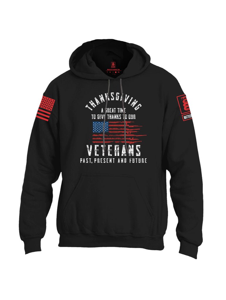 Battleraddle Thanksgiving A Great Time To Give Thanks To Our Veterans Red Sleeve Print Mens Blended Hoodie With Pockets