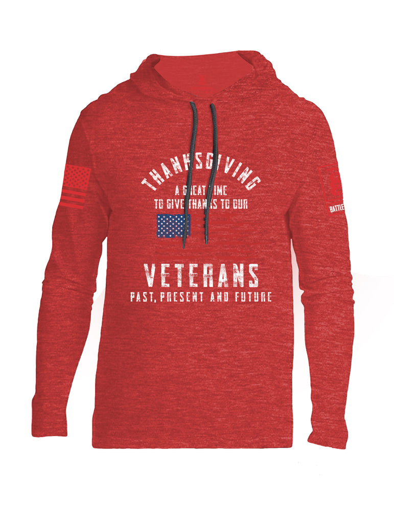 Battleraddle Thanksgiving A Great Time To Give Thanks To Our Veterans Red Sleeve Print Mens Thin Cotton Lightweight Hoodie