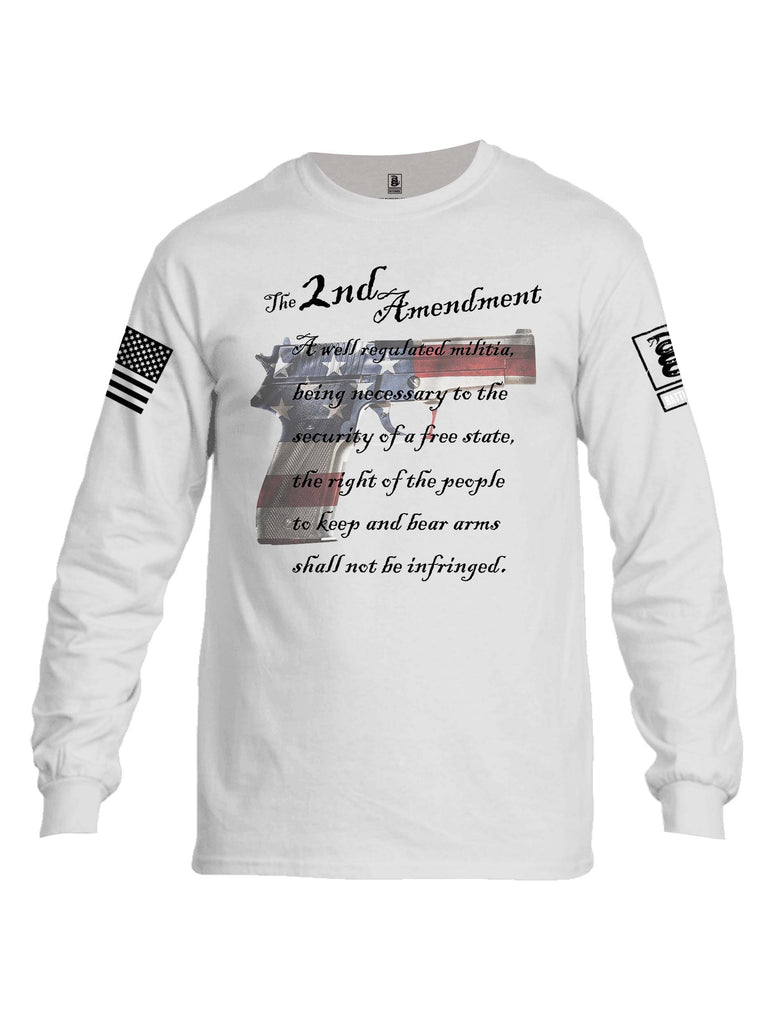 Battleraddle The 2nd Amendment M9 White Sleeve Print Mens Cotton Long Sleeve Crew Neck T Shirt