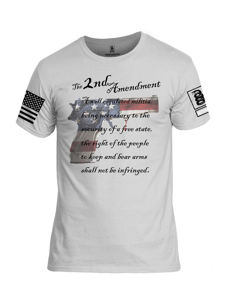 Battleraddle The 2nd Amendment M9 White Sleeve Print Mens Cotton Crew Neck T Shirt