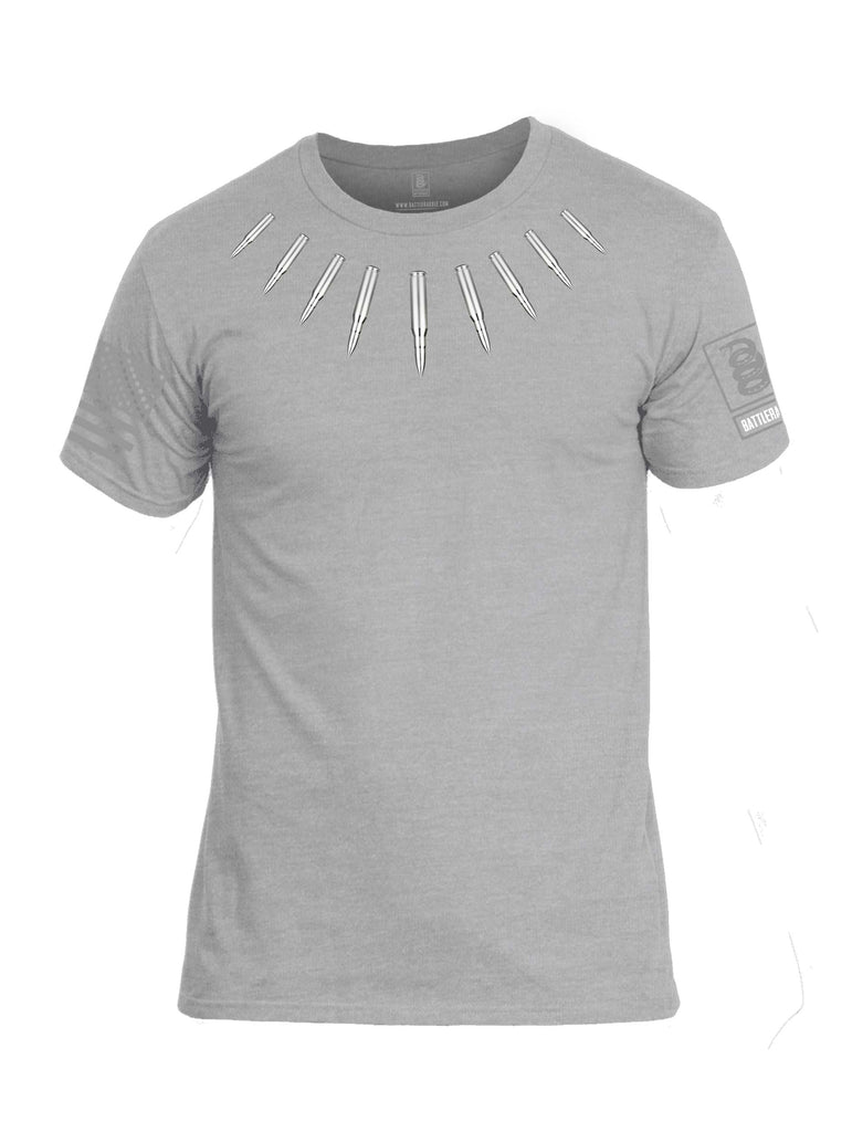 Battleraddle The Original Bullet Panther Stainless Bullet Teeth Tooth Necklace Pendant Grey Sleeve Print Mens Cotton Crew Neck T Shirt