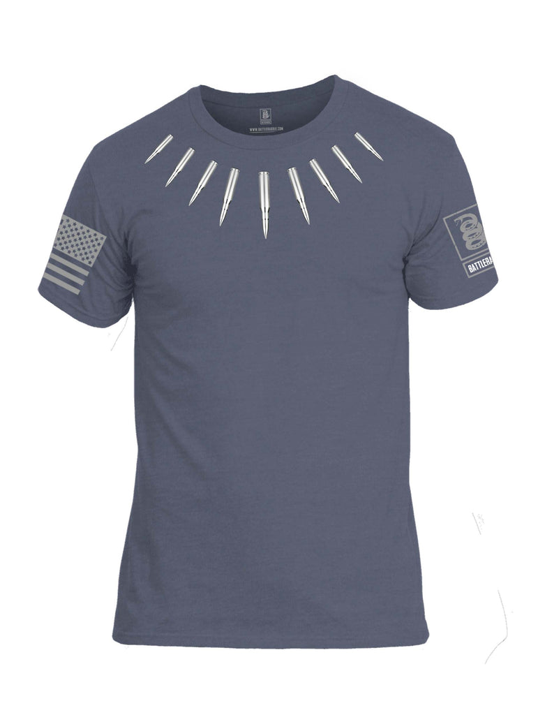 Battleraddle The Original Bullet Panther Stainless Bullet Teeth Tooth Necklace Pendant Grey Sleeve Print Mens Cotton Crew Neck T Shirt