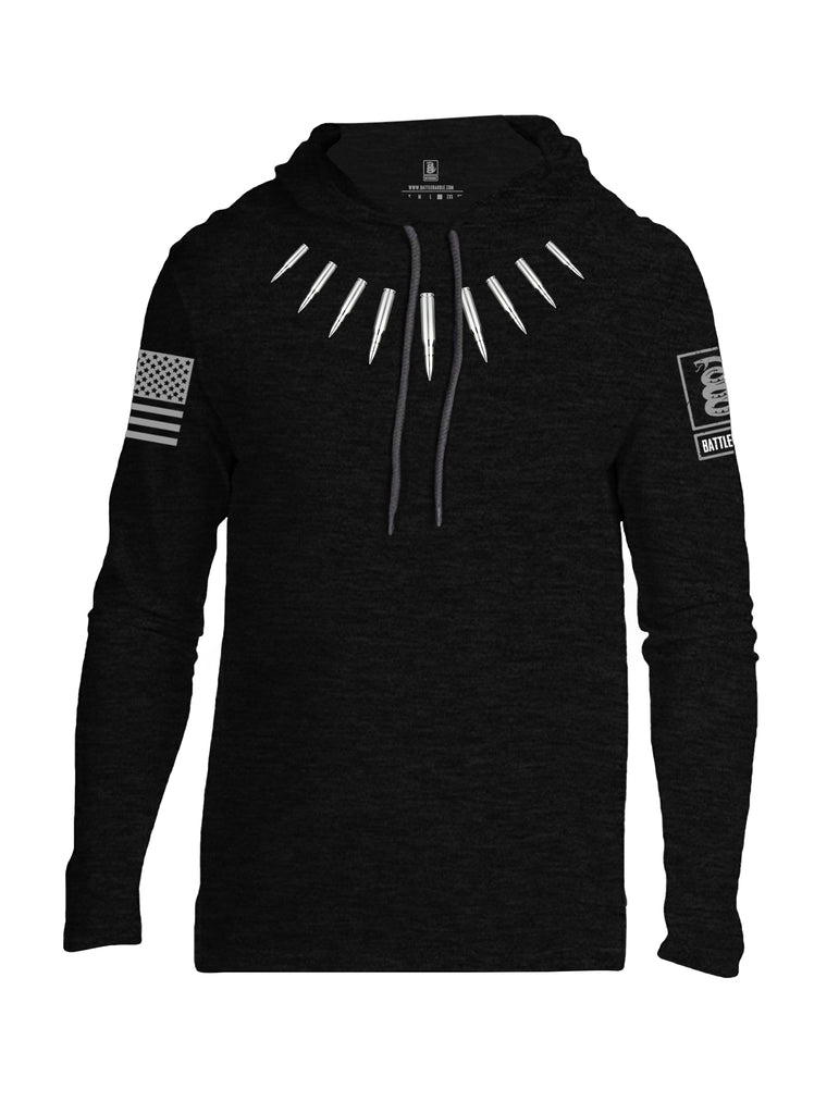 Battleraddle The Original Bullet Panther Stainless Bullet Teeth Tooth Necklace Pendant Grey Sleeve Print Mens Thin Cotton Lightweight Hoodie