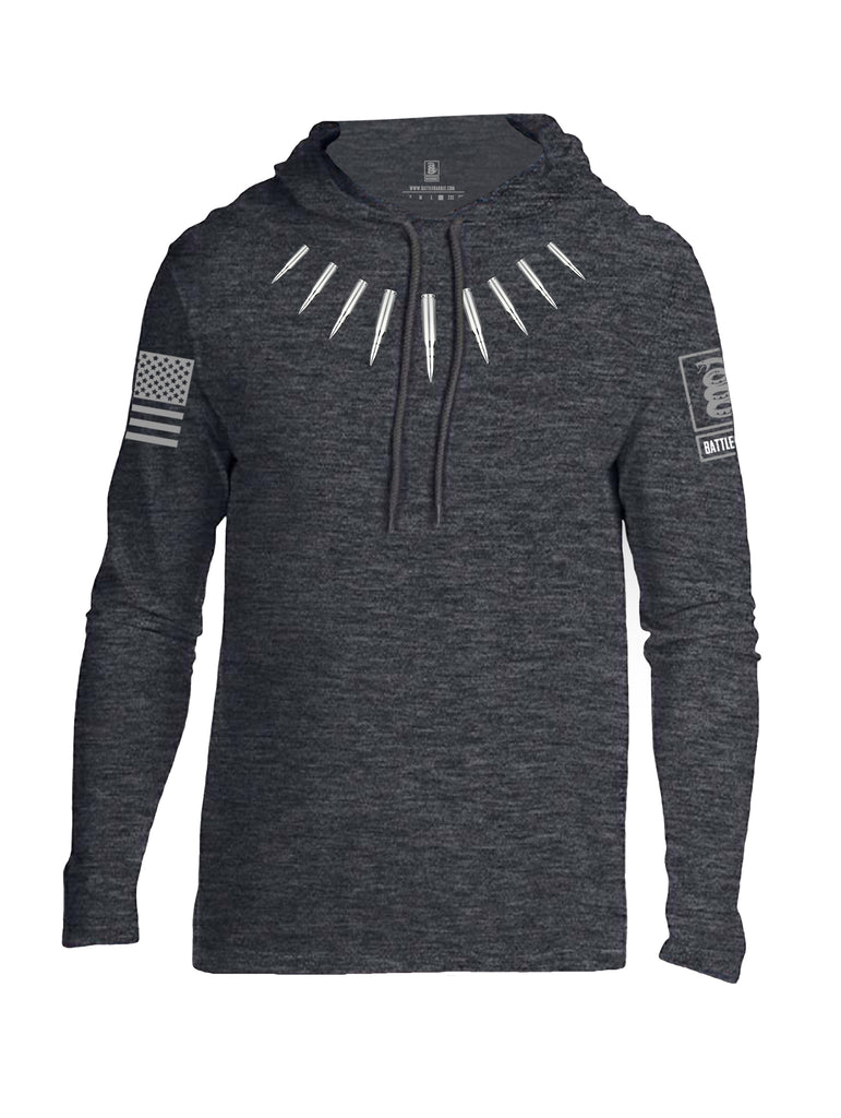Battleraddle The Original Bullet Panther Stainless Bullet Teeth Tooth Necklace Pendant Grey Sleeve Print Mens Thin Cotton Lightweight Hoodie