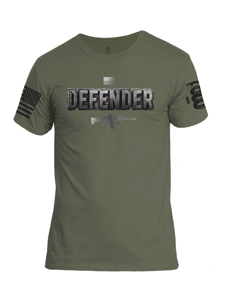 Battleraddle The Original Defender Black Sleeve Print Mens Cotton Crew Neck T Shirt