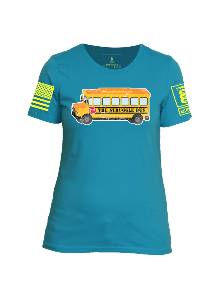 Battleraddle The Struggle Bus Yellow Sleeve Print Womens Cotton Crew Neck T Shirt